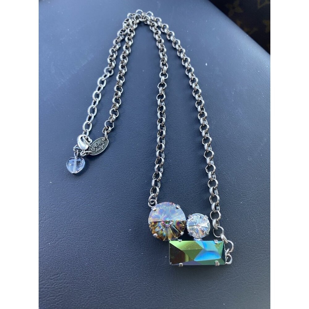 Uptown Designs Artisan Necklace Navette Aurora Borealis Blue Statement 18"